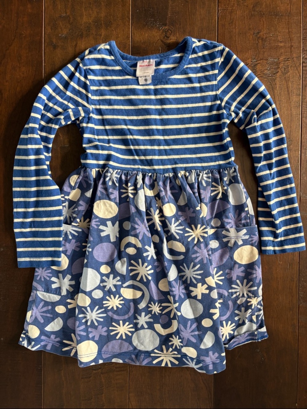 Hanna Andersson Blue Striped Top with Patterned Blue & Cream Skirt Kids Dress